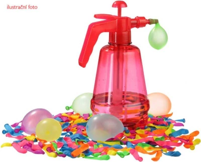 Pumpa plnič na vodní balonky set tlakovací láhev + vodní bomby neonové 250ks 3 barvy