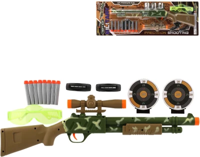 Puška dětská se zaměřovačem set s 8 soft náboji a ochrannými brýlemi