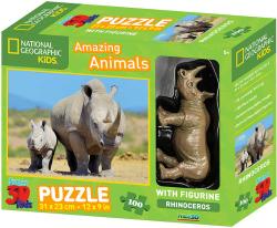 PUZZLE 3D Skládačka Nosorožec 31x23cm set 100 dílků s figurkou National Geographic