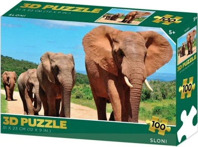 PUZZLE 3D Sloni 31x23cm 100 dílků skládačka v krabici