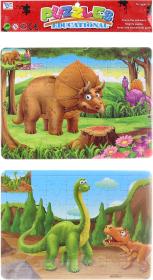 PUZZLE Dinosauři skládačka 2ks v rámečku 2x 49 dílků s omalovánkou 2 druhy