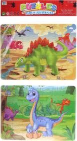 PUZZLE Dinosauři skládačka 2ks v rámečku 2x 49 dílků s omalovánkou 2 druhy