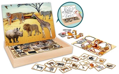 Puzzle magnetické na desce Safari skládačka s předlohami v krabici