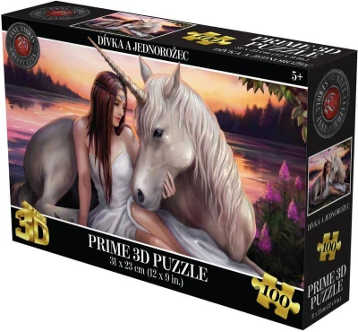 PUZZLE Prime 3D Dívka a jednorožec 31x23cm 100 dílků holografické
