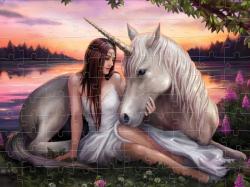 PUZZLE Prime 3D Dívka a jednorožec 31x23cm 100 dílků holografické