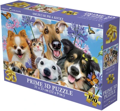 PUZZLE Prime 3D Psi a kočky selfie 31x23cm 100 dílků holografické