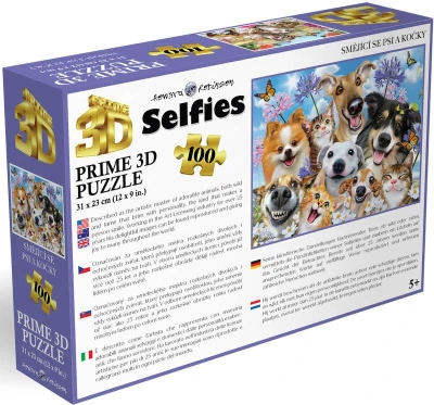 PUZZLE Prime 3D Psi a kočky selfie 31x23cm 100 dílků holografické