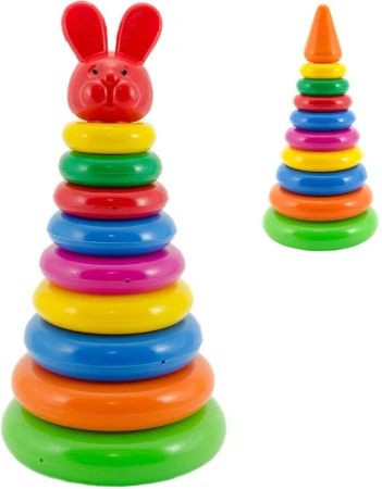 Pyramida s kroužky navlékací baby věžička barevná 2 druhy plast Pyramida s kroužky navlékací baby věžička barevná 2 druhy plast