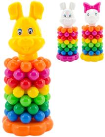 Pyramida s kroužky navlékací baby věžička se zvířátkem 3 druhy plast Pyramida s kroužky navlékací baby věžička se zvířátkem 3 druhy plast