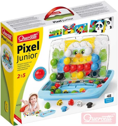Quercetti Pixel Junior baby mozaika velké kloboučky se stojánkem cestovní