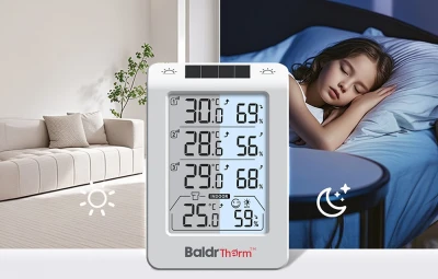 RainPoint BALDRTHERM B0598 bílý 3kanálový termohygrometr s automatickým podsvícením