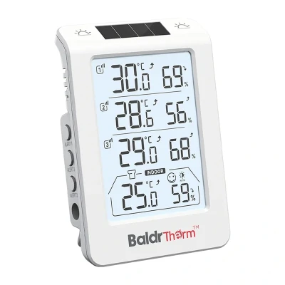 RainPoint BALDRTHERM B0598 bílý 3kanálový termohygrometr s automatickým podsvícením