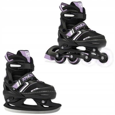 Raven Helixi Black/Violet dětské kolečkové brusle 2v1 - svítící kola LED POUZE EU 34-37, dámský (se zoubky) (VÝPRODEJ)