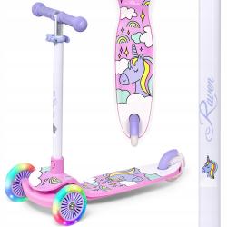 Raven Laviana Unicorn s LED koly lila/pink dětská tříkolová koloběžka