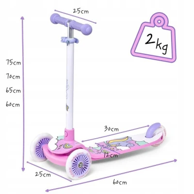 Raven Laviana Unicorn s LED koly lila/pink dětská tříkolová koloběžka