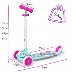 Raven Laviana Unicorn s LED koly mint/pink dětská tříkolová koloběžka