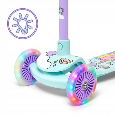 Raven Laviana Unicorn s LED koly violet/mint dětská tříkolová koloběžka
