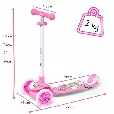 Raven Laviana Unicorn s LED koly white/pink dětská tříkolová koloběžka