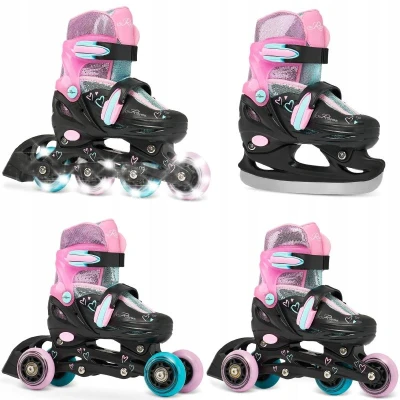 Raven Loret Glitter Black/Mint/Pink dětské brusle 4v1 - LED kolečka POUZE EU 27-30, dámský (se zoubky) (VÝPRODEJ)