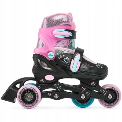 Raven Loret Glitter Black/Mint/Pink dětské brusle 4v1 - LED kolečka POUZE EU 27-30, dámský (se zoubky) (VÝPRODEJ)