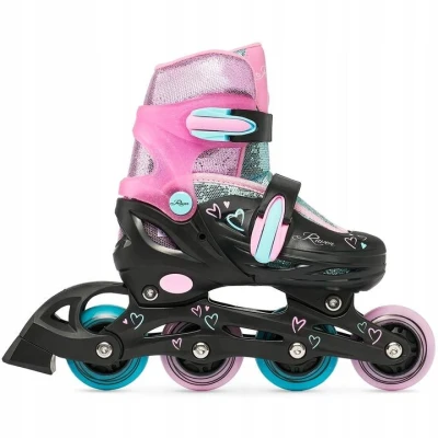 Raven Loret Glitter Black/Mint/Pink dětské brusle 4v1 - LED kolečka POUZE EU 27-30, dámský (se zoubky) (VÝPRODEJ)