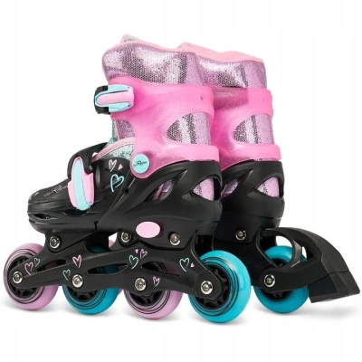 Raven Loret Glitter Black/Mint/Pink dětské brusle 4v1 - LED kolečka POUZE EU 27-30, dámský (se zoubky) (VÝPRODEJ)