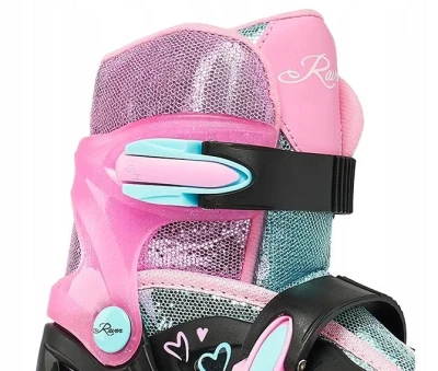 Raven Loret Glitter Black/Mint/Pink dětské brusle 4v1 - LED kolečka POUZE EU 27-30, dámský (se zoubky) (VÝPRODEJ)