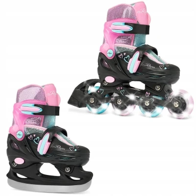 Raven Loret Glitter Black/Mint/Pink dětské brusle 4v1 - LED kolečka POUZE EU 27-30, dámský (se zoubky) (VÝPRODEJ)