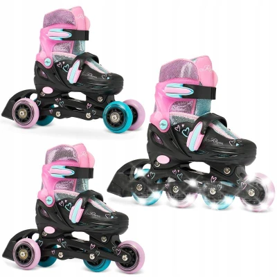 Raven Loret Glitter Black/Mint/Pink dětské brusle 3v1 - LED kolečka Raven Loret Glitter Black/Mint/Pink dětské brusle 3v1 - LED kolečka