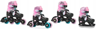 Raven Loret Glitter Black/Mint/Pink dětské brusle 4v1 - LED kolečka