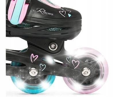 Raven Loret Glitter Black/Mint/Pink dětské kolečkové brusle - LED kolečka