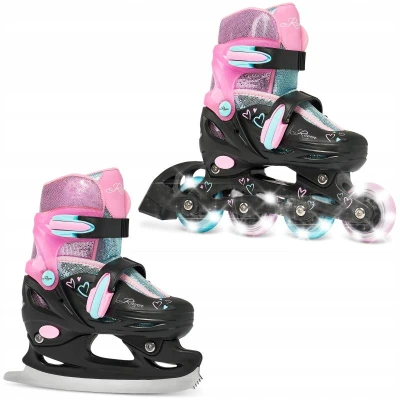 Raven Loret Glitter Black/Mint/Pink dětské brusle 2v1 - LED kolečka