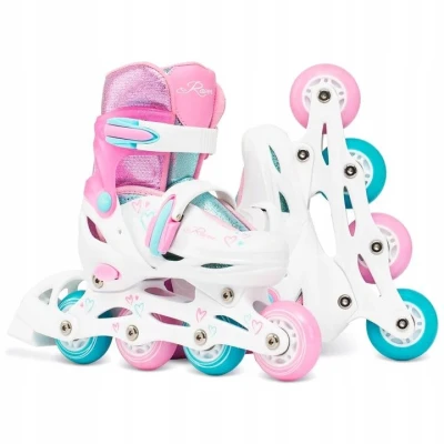 Raven Loret Glitter White/Mint/Pink 2v1 dětské brusle - LED kolečka POUZE EU 30-33, dámský (se zoubky) (VÝPRODEJ)