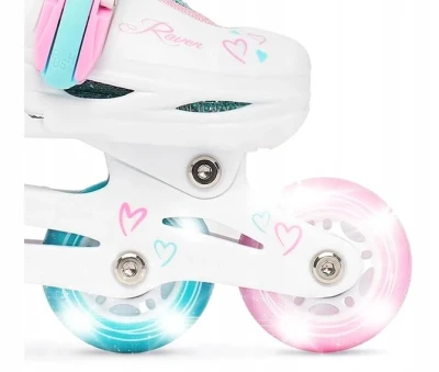 Raven Loret Glitter White/Mint/Pink 2v1 dětské brusle - LED kolečka POUZE EU 30-33, dámský (se zoubky) (VÝPRODEJ)