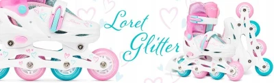 Raven Loret Glitter White/Mint/Pink 2v1 dětské brusle - LED kolečka POUZE EU 30-33, dámský (se zoubky) (VÝPRODEJ)