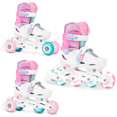 Raven Loret Glitter White/Mint/Pink 3v1 dětské brusle - Led kolečka Raven Loret Glitter White/Mint/Pink 3v1 dětské brusle - Led kolečka