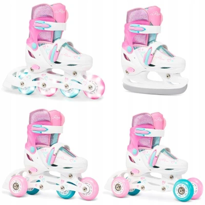 Raven Loret Glitter White/Mint/Pink 4v1 dětské brusle - Led kolečka Raven Loret Glitter White/Mint/Pink 4v1 dětské brusle - Led kolečka