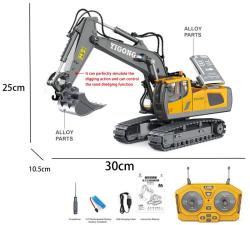 RC Bagr stavební stroj na vysílačku 2,4GHz kov na baterie Světlo Zvuk