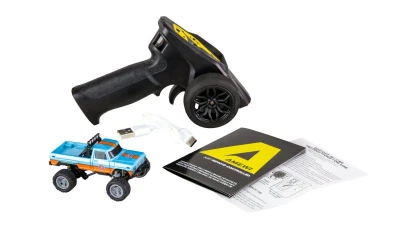 Amewi 1:64 RTR LED Tempomat 2,4GHz modro-oranžový kovový RC monster truck