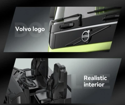 RC sklápěč Volvo s osvětlením a otevíracími dveřmi 2,4 GHz