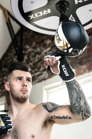 RDX Speed Ball Leather Boxovací hruška S2 bílo-červená kožená