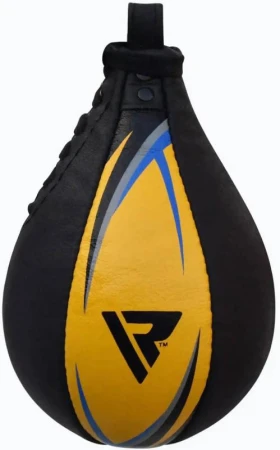 RDX Speed Ball Leather Boxovací hruška S2 žluto-modrá kožená