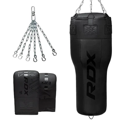 RDX Tvarovaný Angle Punch Bag boxovací pytel 3v1, rukavice, otočný řetěz, plněný, černý RDX Tvarovaný Angle Punch Bag boxovací pytel 3v1, rukavice, otočný řetěz, plněný, černý