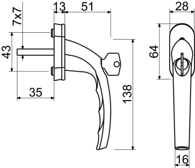 Richter Klika pro plast.okna a dveře, zamykatelná, Al F4 bronz.fluorcarbon
