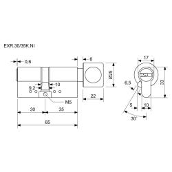 Richter Vložka cylindrická 30+35 s knoflíkem 6kl. Ni, 4.třída bezp.RICHTER