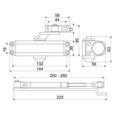 Richter Zavírač dveřní RZ.202.AR 20-45kg STŘ s aretací