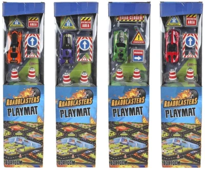 Roadblasters koberec dopravné mesto 80x70cm set s autom a doplnkami 4 druhy