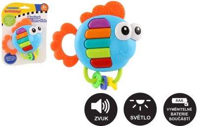 Rybka baby chrastítko kousátko piánko na baterie Světlo Zvuk pro miminko