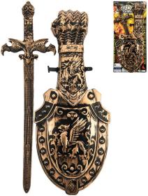 Rytířská souprava dětský meč 48cm se štítem a rukavicí zdobený plast na kartě Rytířská souprava dětský meč 48cm se štítem a rukavicí zdobený plast na kartě