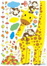 Samolepka na zeď dětský metr žirafa s opicemi 86x135cm dekorace